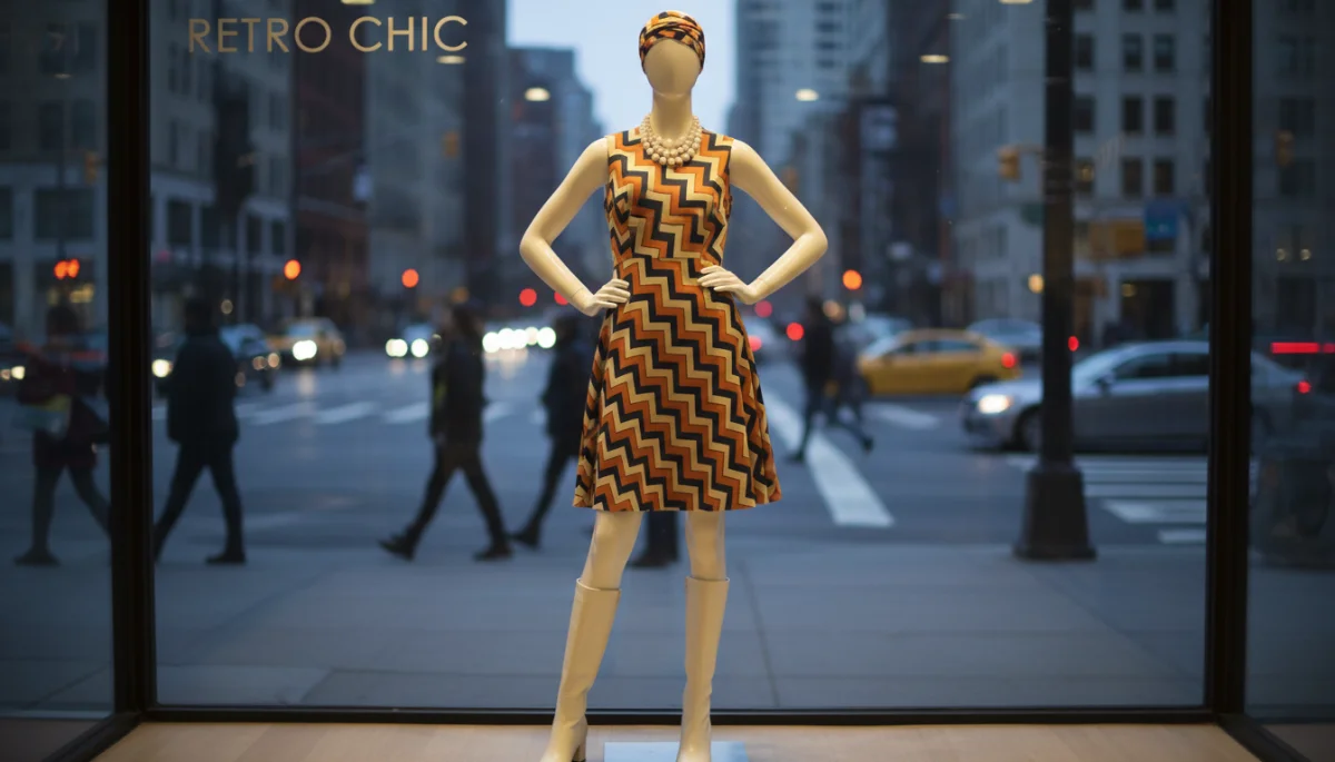 60s mod shift dress on a mannequin in a boutique window