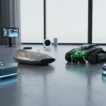 Robot Vacuums 2026: Advanced Cleaning Solutions Review Four advanced robot vacuums on a modern living room floor, ready for review.