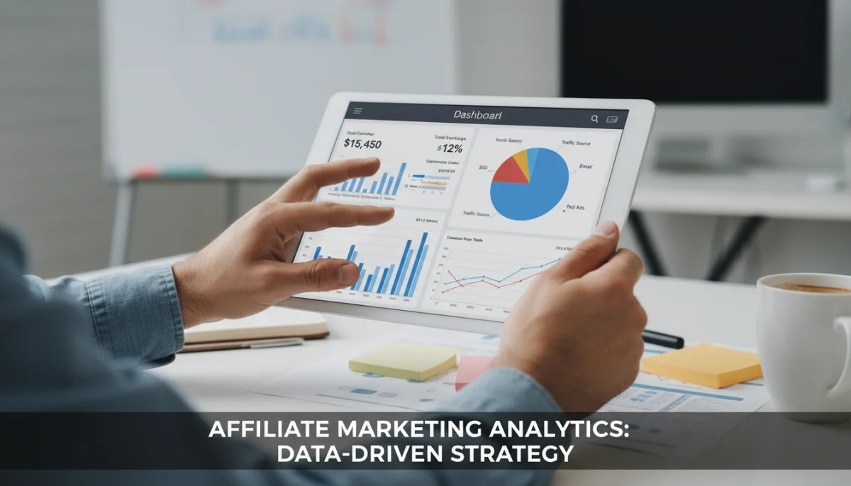 Analyzing affiliate data on a tablet for strategic decisions
