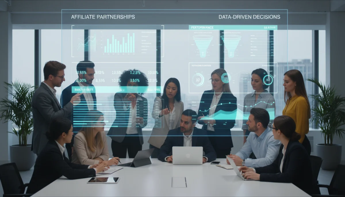 Affiliate marketers and advertisers collaborating on performance metrics