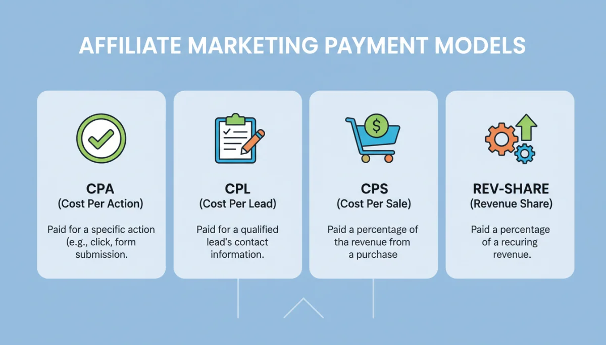 Infographic explaining different affiliate marketing payment models