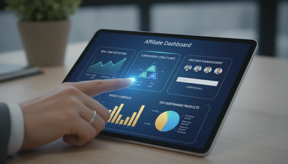 User interface of affiliate tracking software with data visualizations