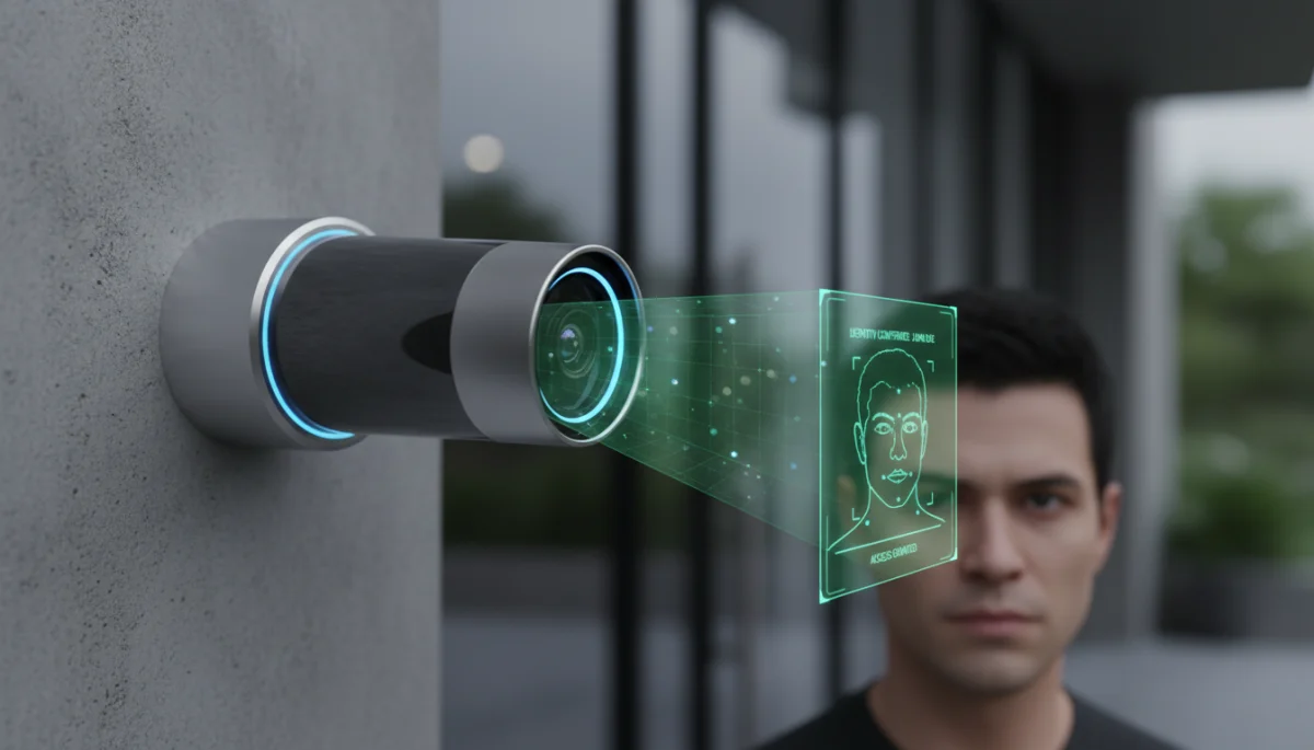 AI-powered security camera with facial recognition in action