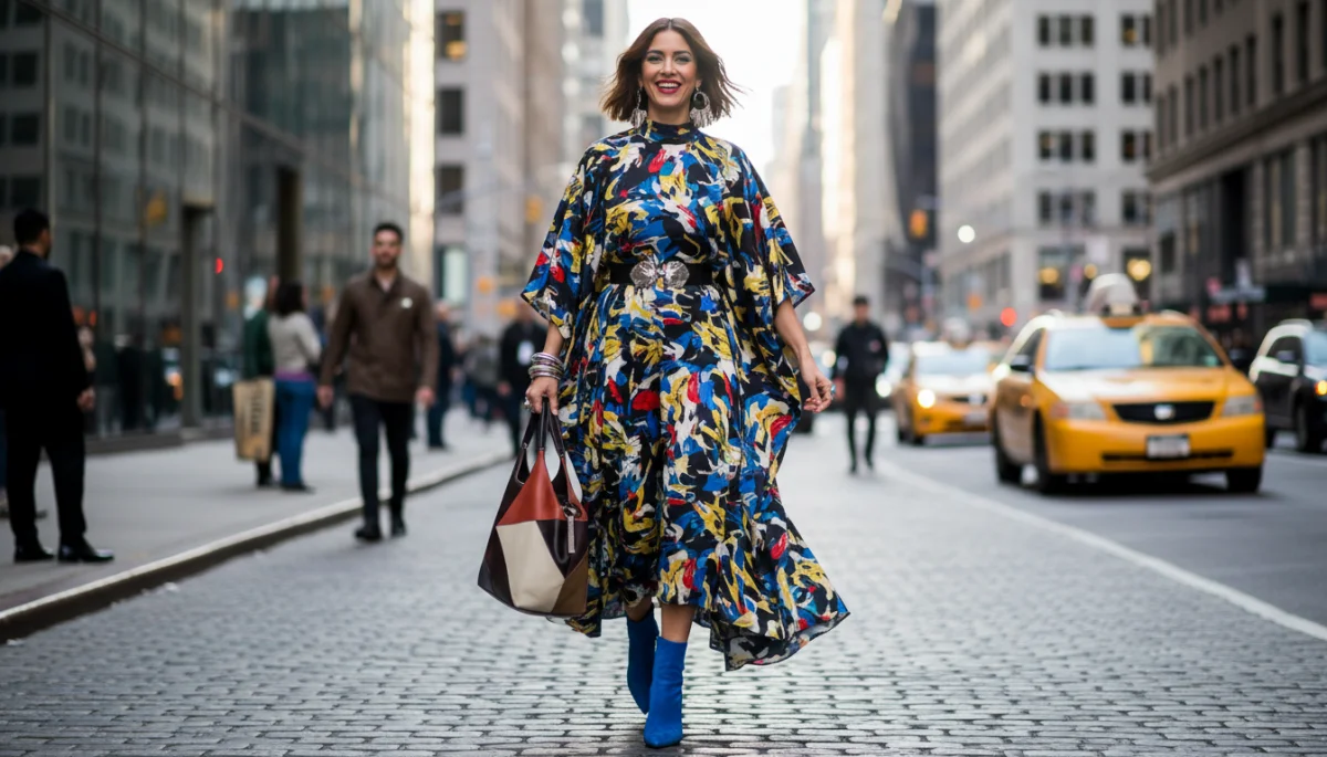 Fashionista in art-inspired abstract print dress