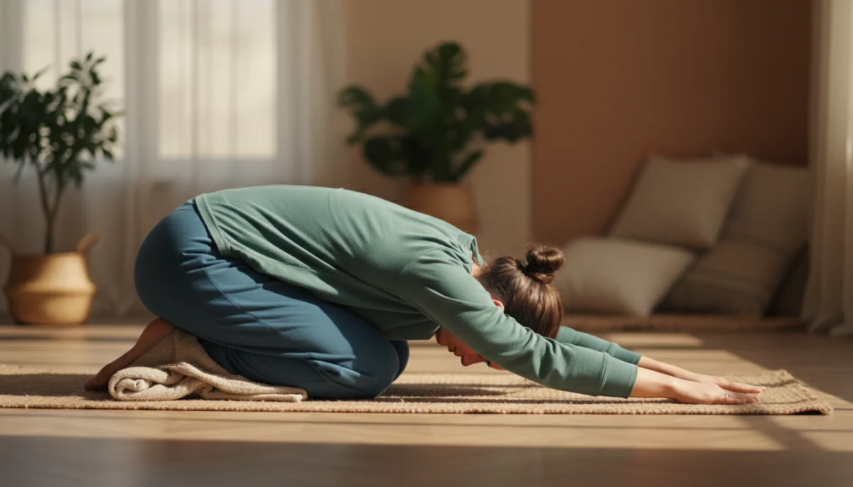 Child's Pose offering deep relaxation and stress reduction.