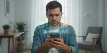 Person using a smartphone with digital well-being app icons, representing screen time reduction.