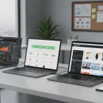 Digital devices showing diversified affiliate marketing dashboards