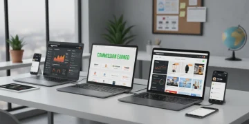 Digital devices showing diversified affiliate marketing dashboards