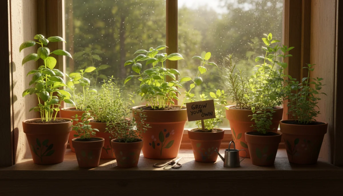 DIY windowsill herb garden for a calming home environment