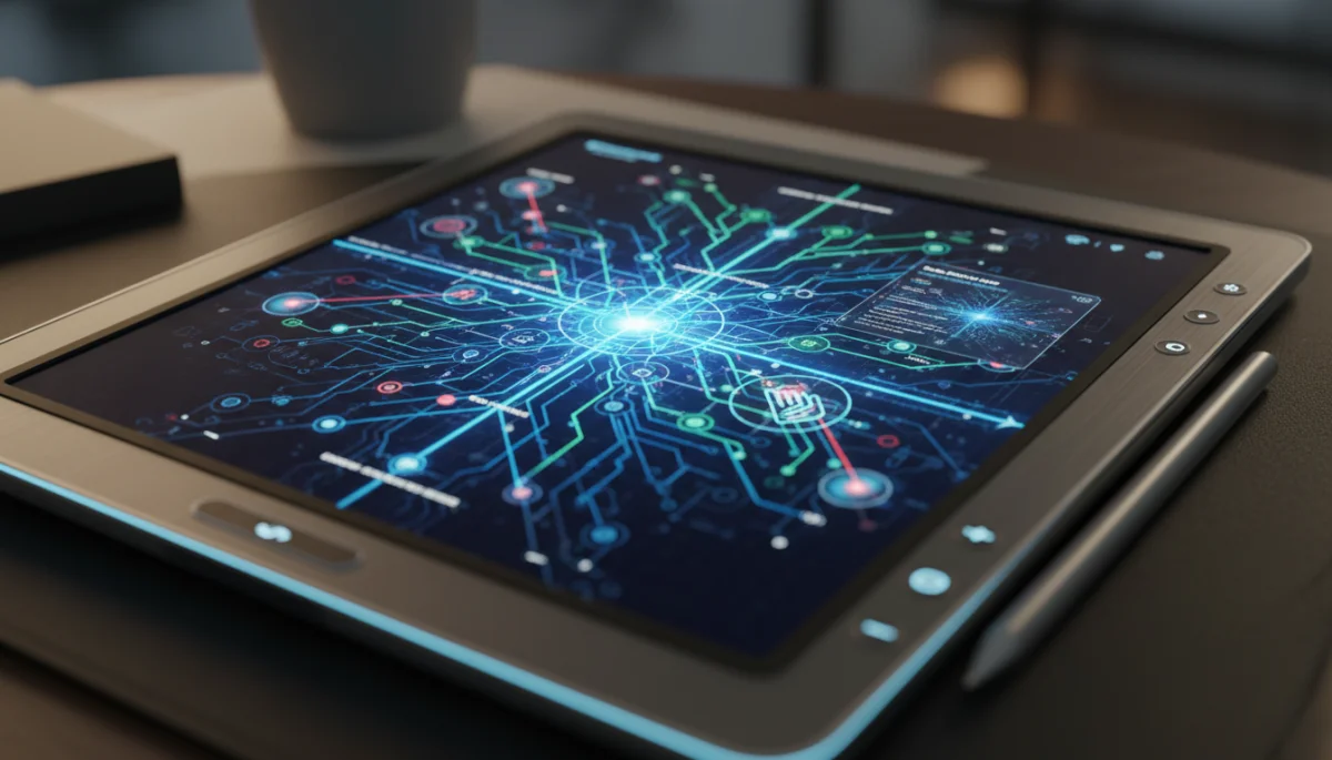 Close-up of e-reader screen showing interactive diagram, illustrating advanced display.
