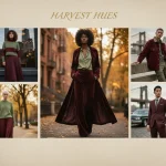Fall 2026 Fashion: Dominant Hues Shaping US Trends Models in deep burgundy and earthy sage green fall fashion