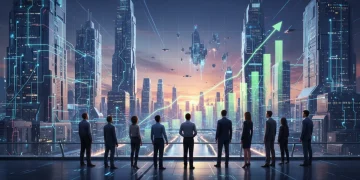 Futuristic digital landscape illustrating the growth of affiliate marketing in 2026 for US publishers.