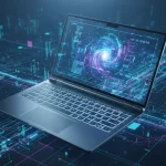 Futuristic ultrabook with holographic display representing 2026 laptop market innovation