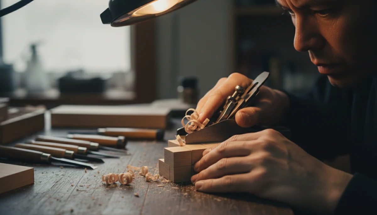 Hands focused on a detailed craft project, symbolizing skill development.