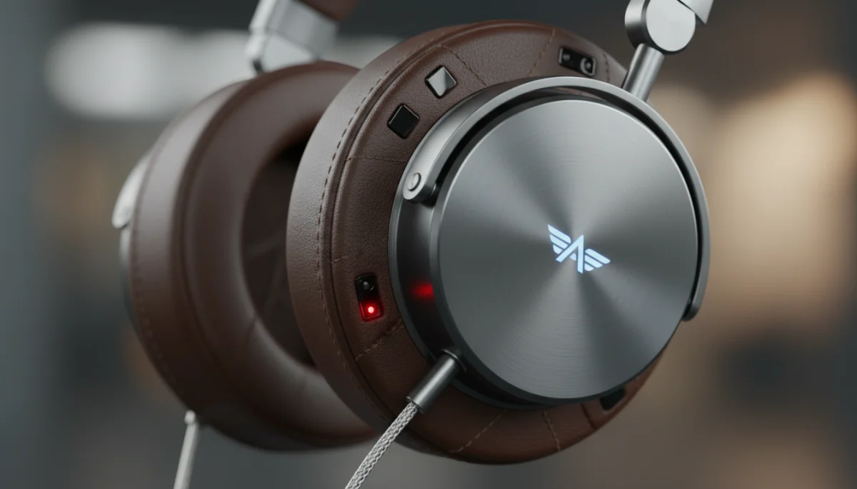 Close-up of a premium headphone earcup with advanced materials and design.