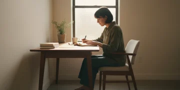 Person journaling by a window, finding peace and mental clarity.