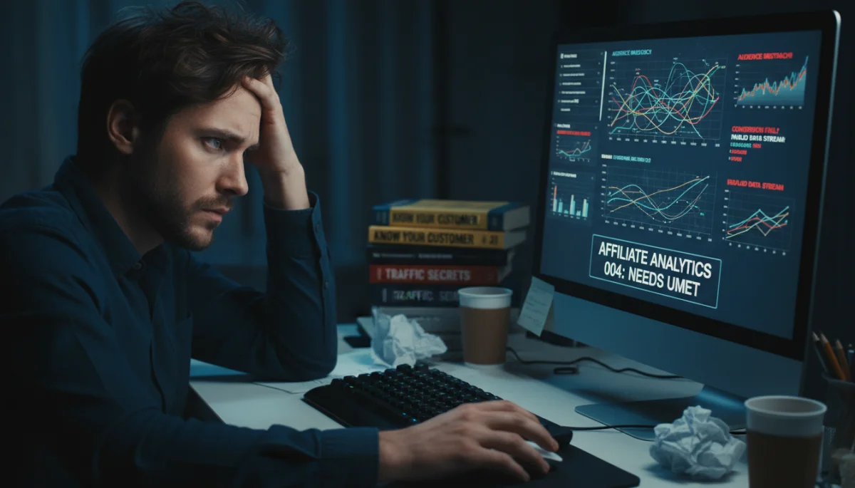 Confused marketer analyzing affiliate data