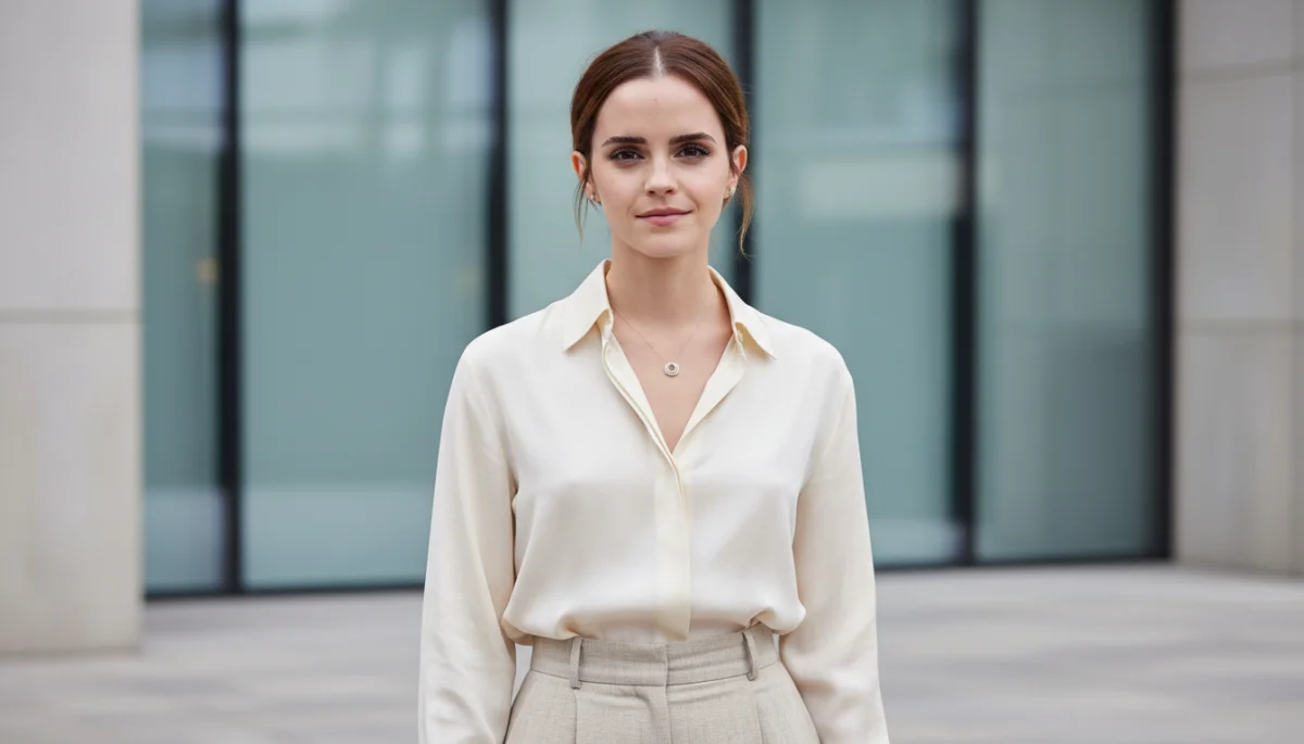 Celebrity showcasing minimalist and sustainable fashion trends for 2026.