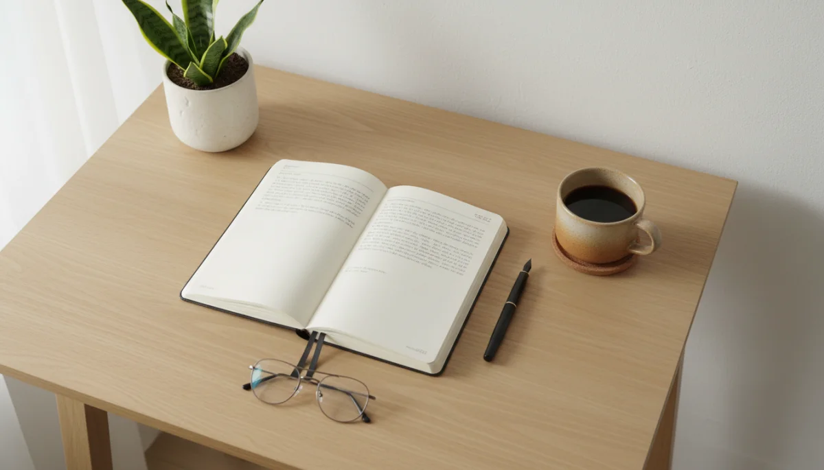 Organized minimalist workspace for intentional productivity and slow living