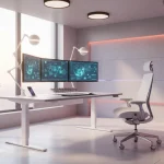 Modern ergonomic home office setup with standing desk and smart tech