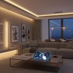 Smart Lighting Systems: 2026 Energy-Efficient Options Modern living room with energy-efficient smart lighting