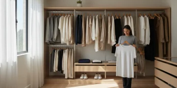 Organized minimalist closet with 20 versatile clothing items for a capsule wardrobe