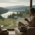 Person enjoying a peaceful moment by a window, embracing slow living