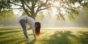 Person stretching outdoors at sunrise, embodying daily movement benefits