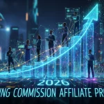 Financial growth chart with digital connections illustrating recurring commission affiliate programs.