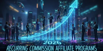 Financial growth chart with digital connections illustrating recurring commission affiliate programs.
