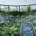Futuristic smart garden with automated watering system and smartphone control