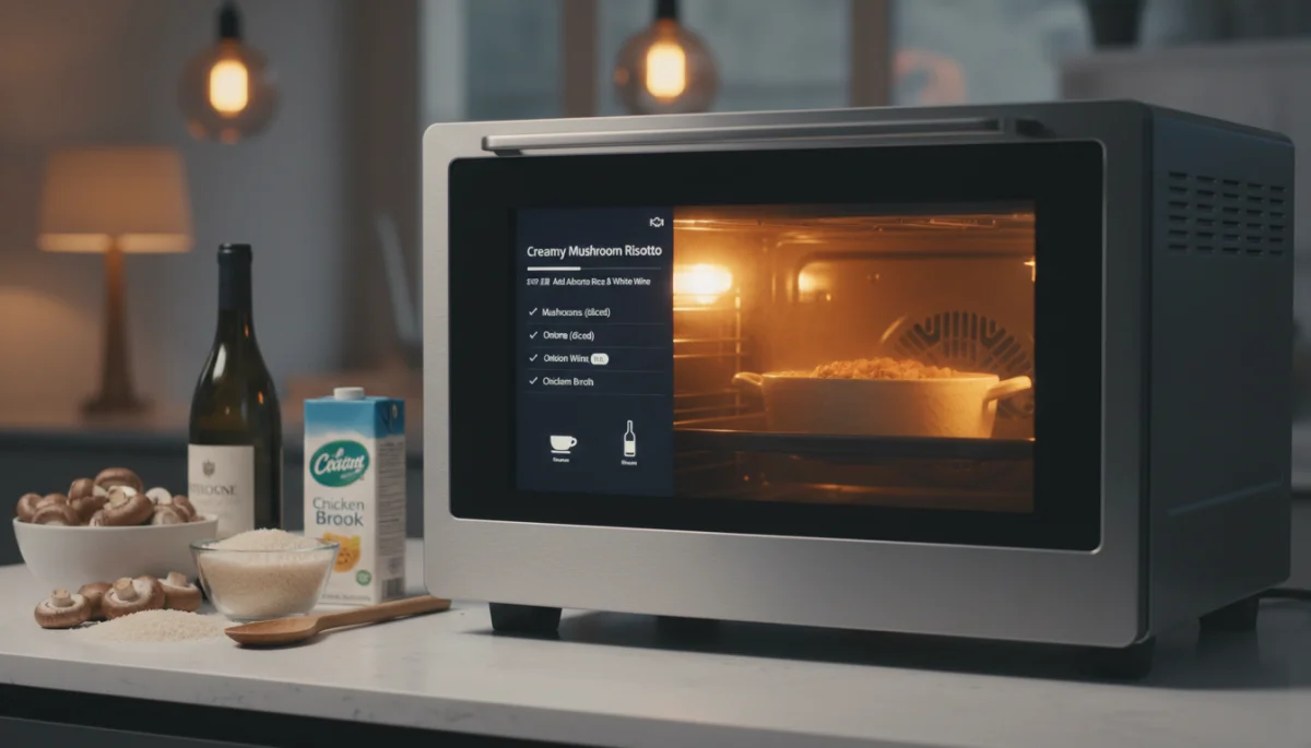 Smart oven digital display showing recipe guidance