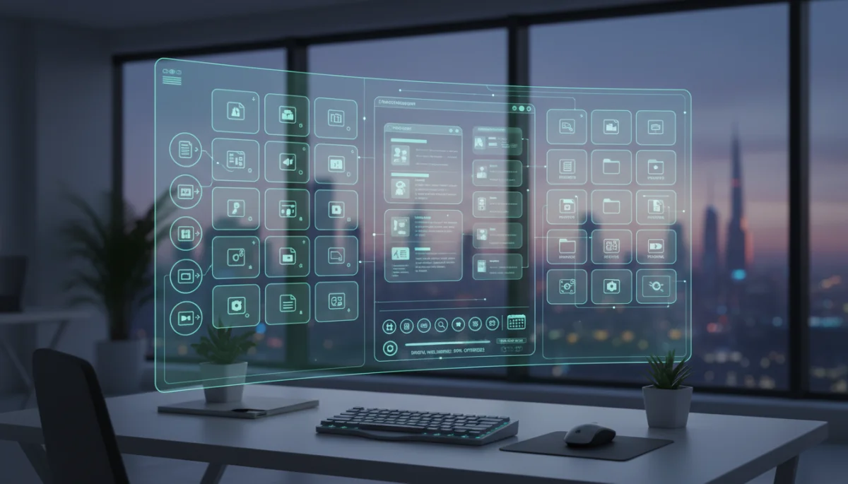 Streamlined digital dashboard showing organized apps and files
