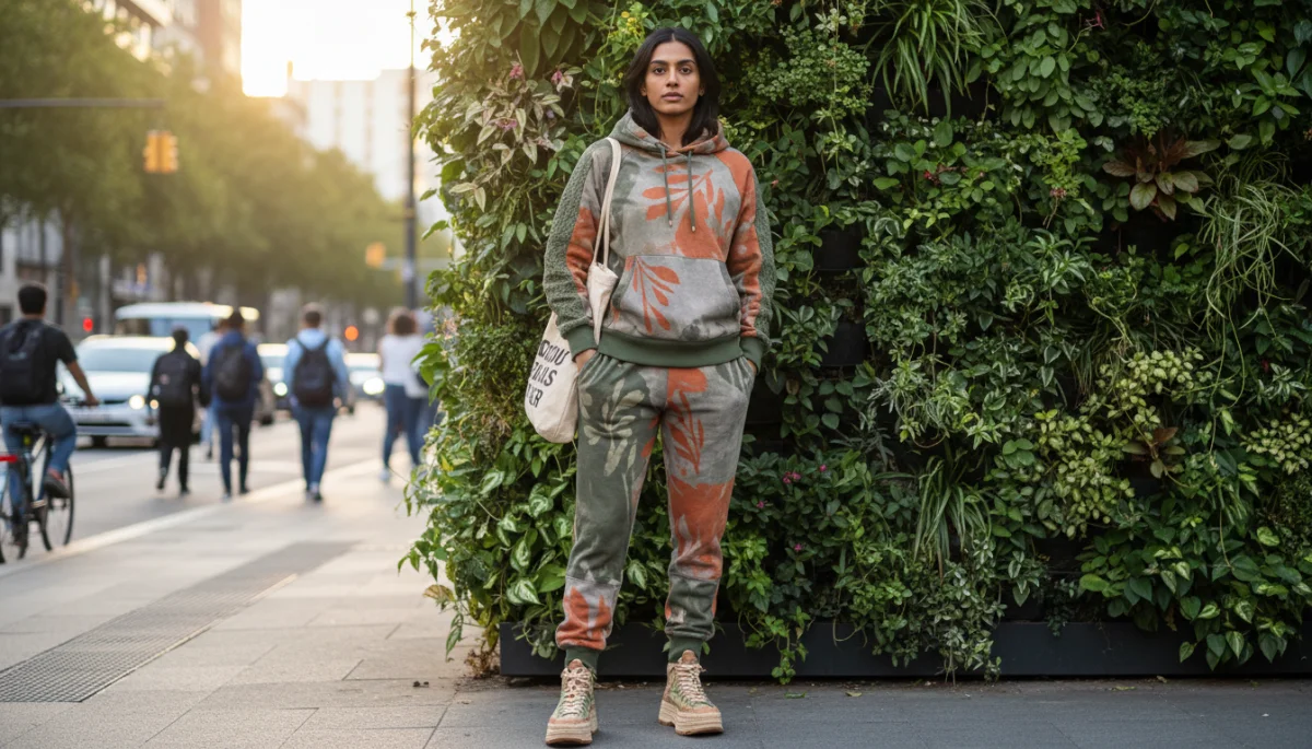 Person in sustainable athleisure showcasing eco-friendly fashion