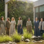 Models wearing sustainable fashion from leading US brands, symbolizing eco-friendly style.