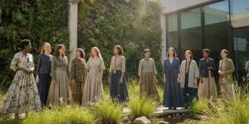 Models wearing sustainable fashion from leading US brands, symbolizing eco-friendly style.