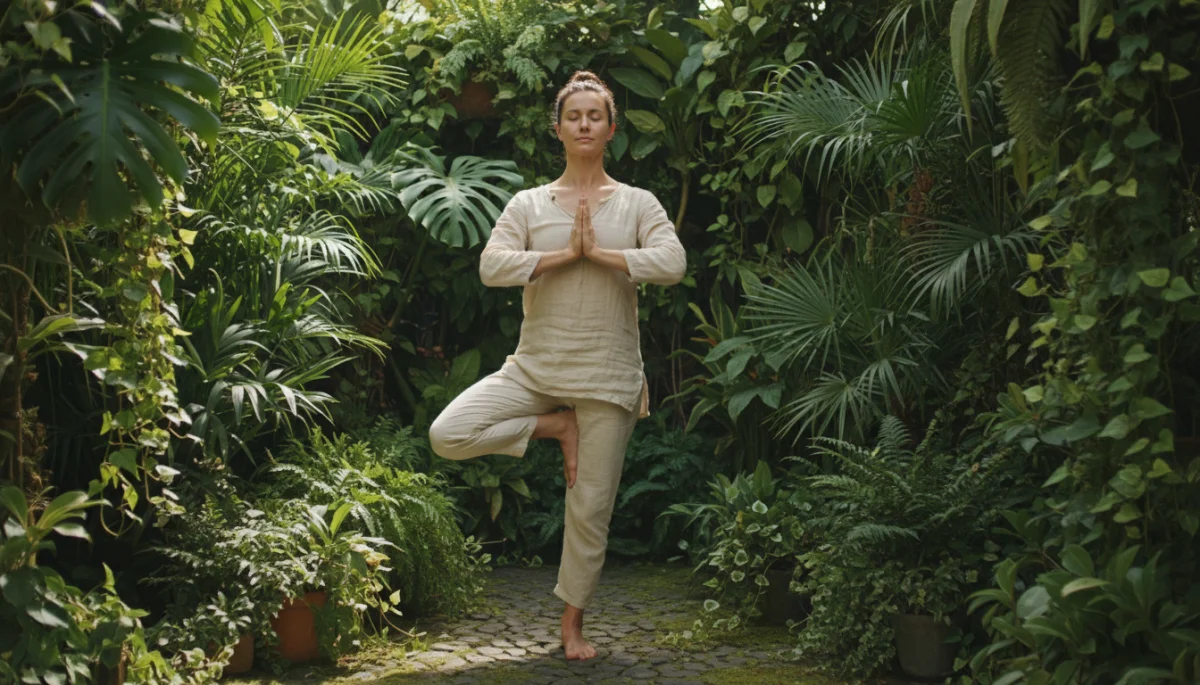 Practicing Tree Pose for balance and mental clarity.