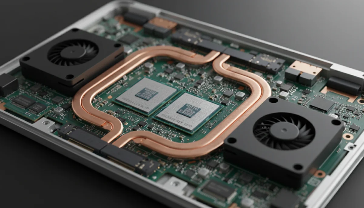 Close-up of ultrabook CPU and GPU components, advanced engineering