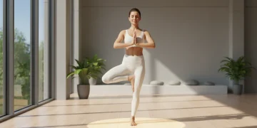 Woman finding inner peace and focus through yoga practice.